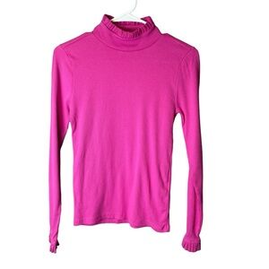 J Crew Rib Ruffle Mockneck T-Shirt Pink BM317 - Small